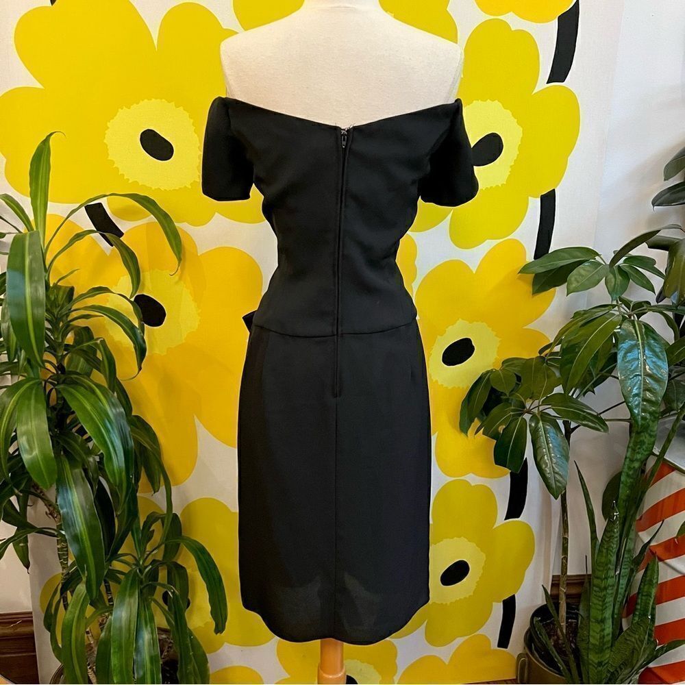 Stunning Vintage 80s VaVaVoom Oversized Rhinestone Bow Off the Shoulder Dress - Picture 6 of 8